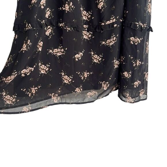 Allegra K NWOT Floral Smocked Waist Knee Length Ruffle Tiered Skirt Black XL - Picture 4 of 10